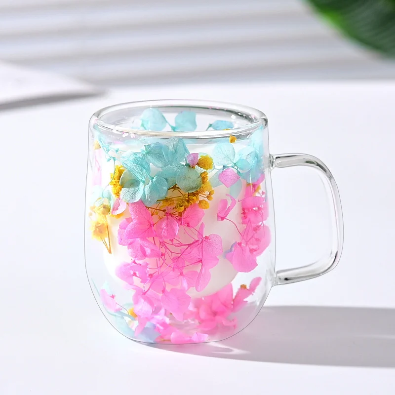 New Real Flower Dried Flower Double-layer Borosilicate Glass Office Bar Home Mark Coffee Cup