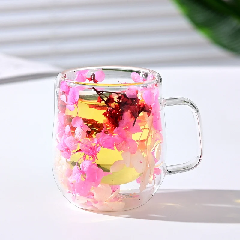 New Real Flower Dried Flower Double-layer Borosilicate Glass Office Bar Home Mark Coffee Cup