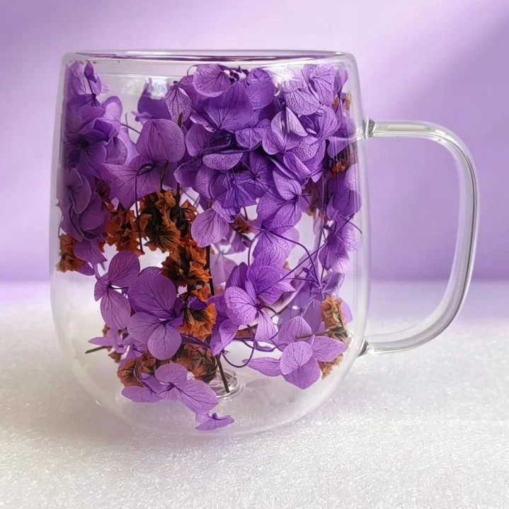 New Real Flower Dried Flower Double-layer Borosilicate Glass Office Bar Home Mark Coffee Cup