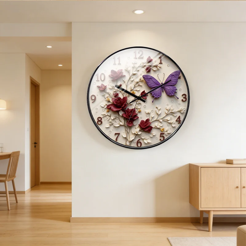 Wall Clock Floral Art Decoration Living Room Bedroom Entrance Clock Silent Quartz Clock Wall Clock