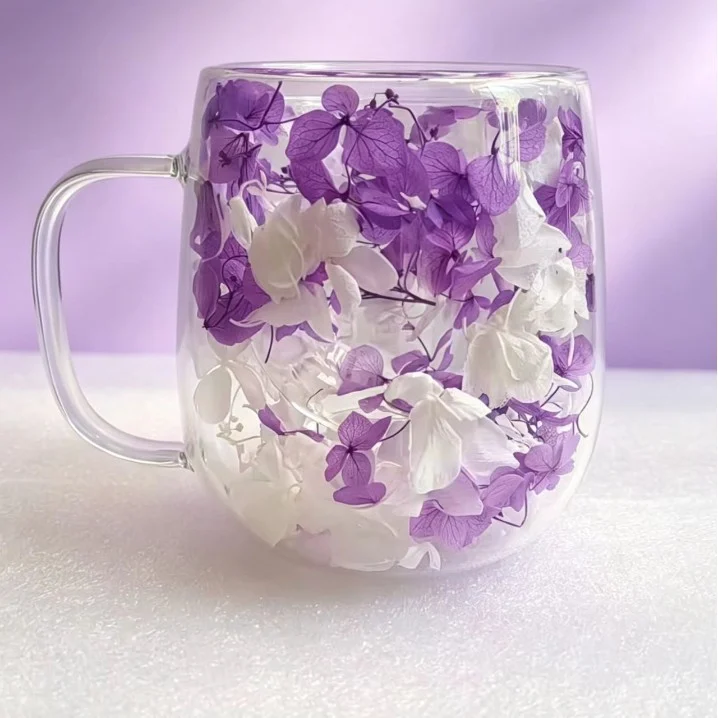 New Real Flower Dried Flower Double-layer Borosilicate Glass Office Bar Home Mark Coffee Cup