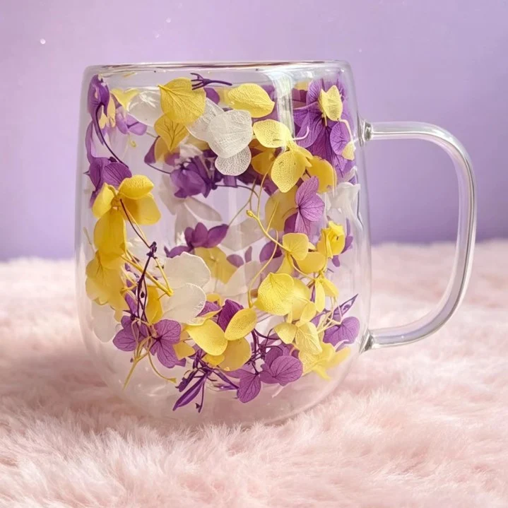 New Real Flower Dried Flower Double-layer Borosilicate Glass Office Bar Home Mark Coffee Cup