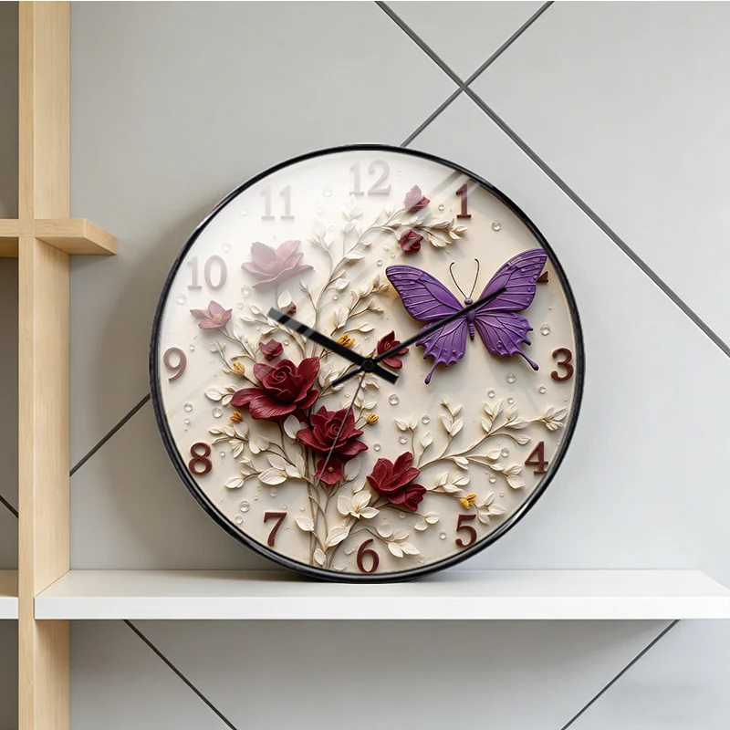Wall Clock Floral Art Decoration Living Room Bedroom Entrance Clock Silent Quartz Clock Wall Clock