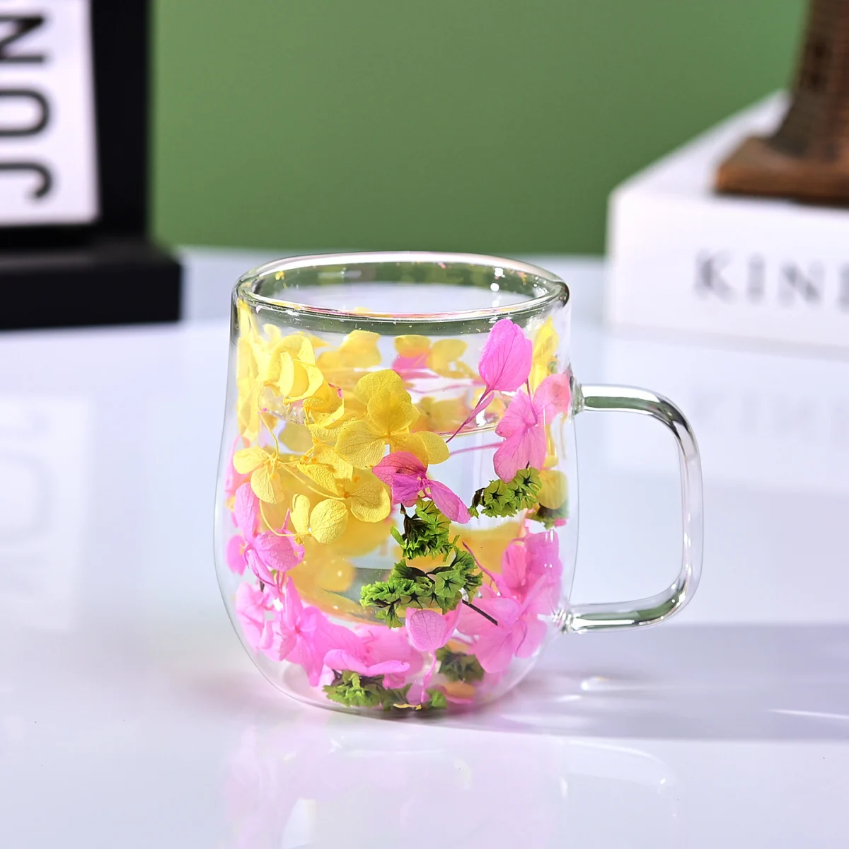 New Real Flower Dried Flower Double-layer Borosilicate Glass Office Bar Home Mark Coffee Cup