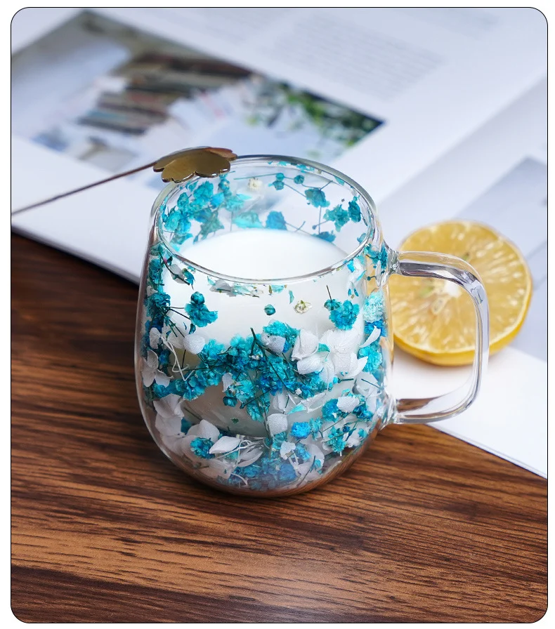New Real Flower Dried Flower Double-layer Borosilicate Glass Office Bar Home Mark Coffee Cup Overview