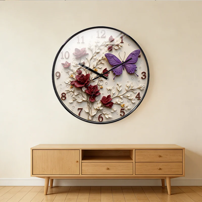Wall Clock Floral Art Decoration Living Room Bedroom Entrance Clock Silent Quartz Clock Wall Clock