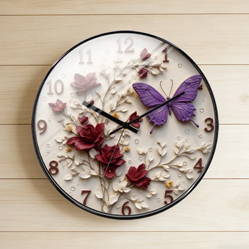 Wall Clock Floral Art Decoration Living Room Bedroom Entrance Clock Silent Quartz Clock Wall Clock