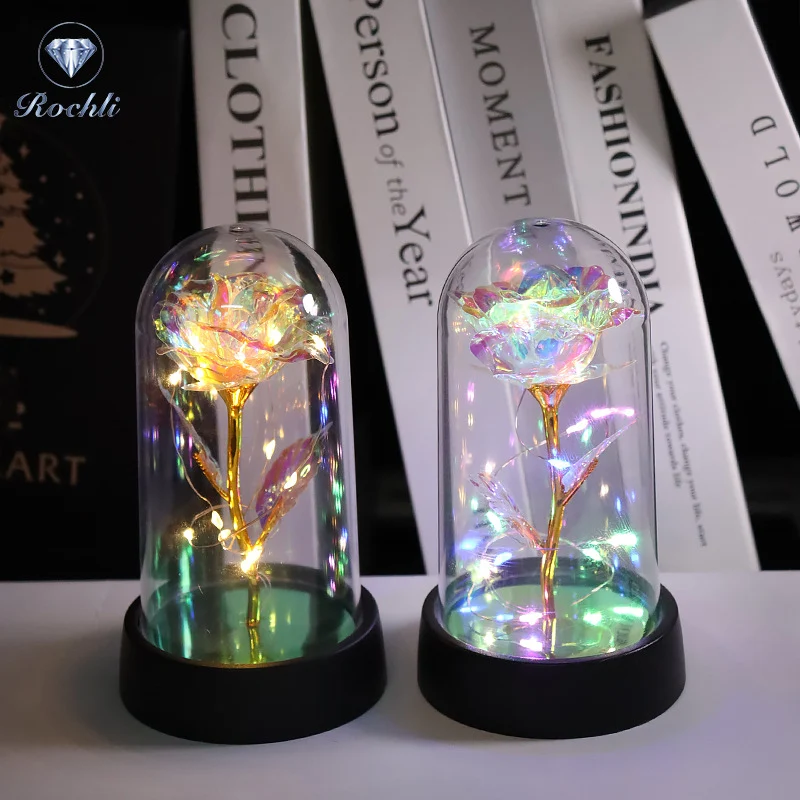 Eternal Flower Glass Cover Base with Lamp Dry Flower Teacher's Day Christmas Decoration Crafts Simulation Flower Lighting Overview