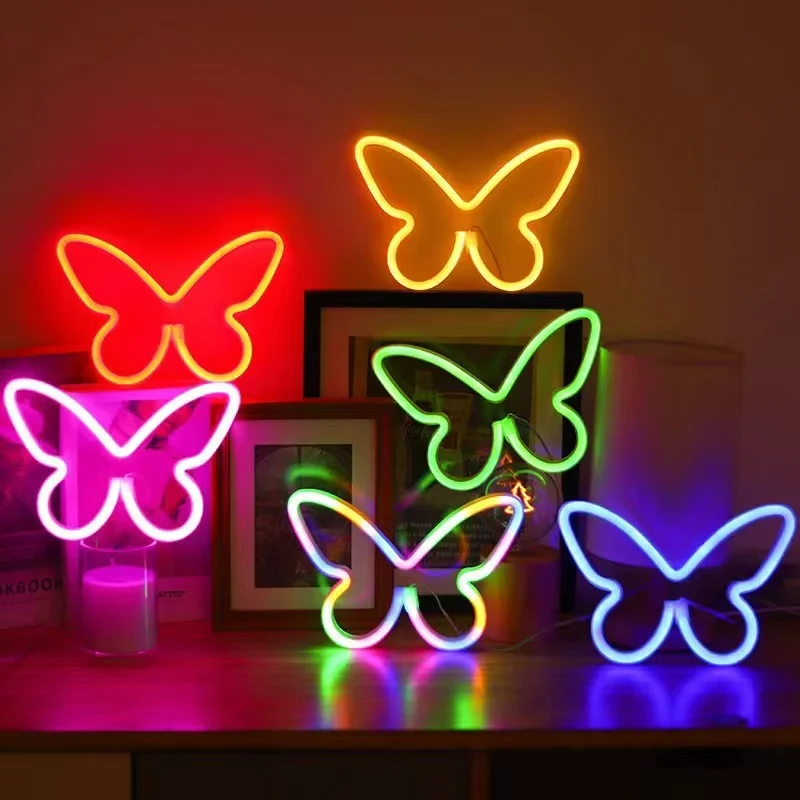 LED Butterfly neon interior decoration ornaments lightning night light lips letter light love light bar