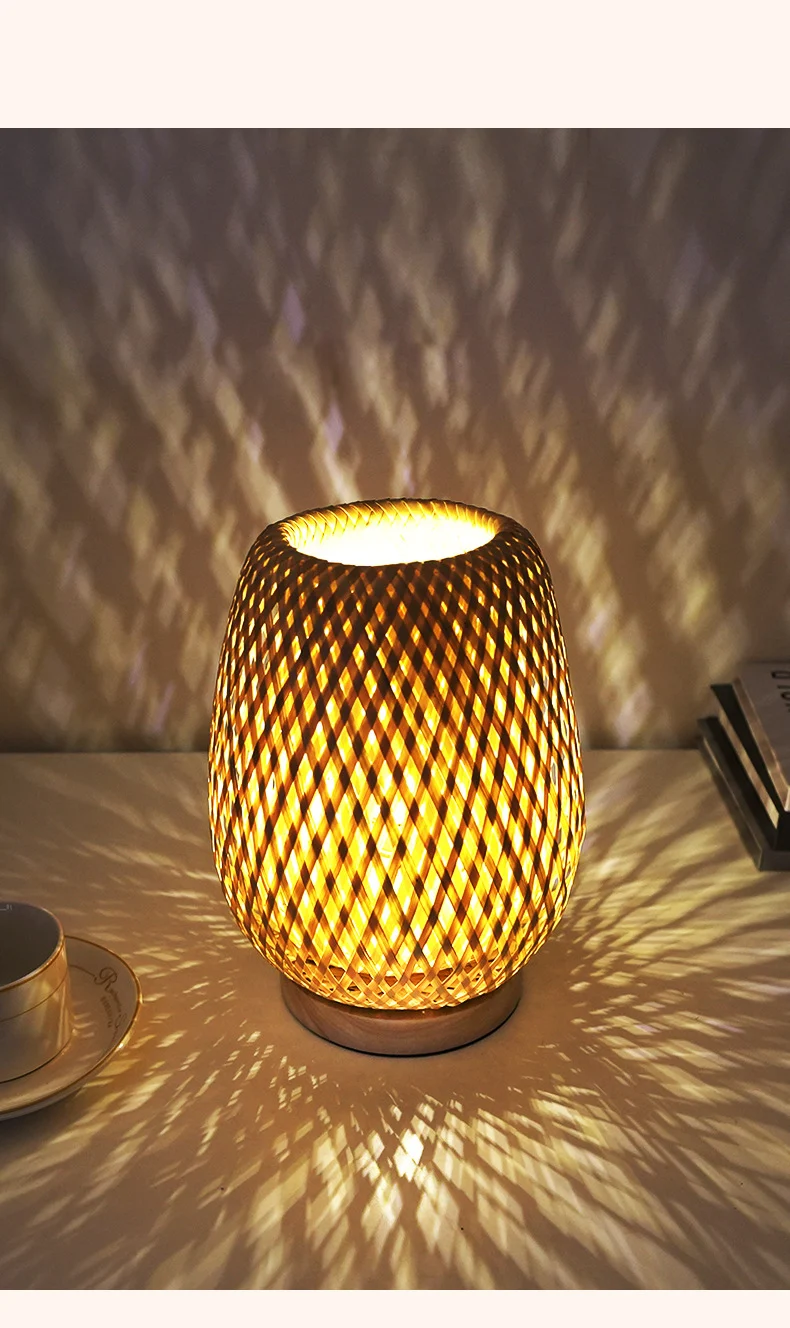 Wabi-Sabi Bamboo Wood Table Lamp Bedside Lamp Bedroom Nordic Ins Bamboo Woven Lamp Small Night Light Homestay Retro Small Table Lamp Japanese Style Overview