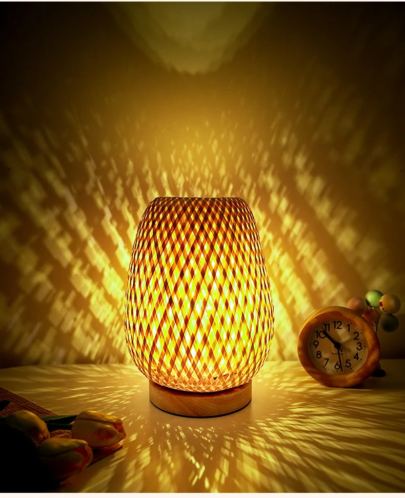 Wabi-Sabi Bamboo Wood Table Lamp Bedside Lamp Bedroom Nordic Ins Bamboo Woven Lamp Small Night Light Homestay Retro Small Table Lamp Japanese Style Overview