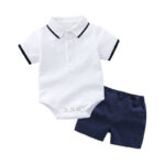Baby Boy Summer Polo Neck Bodysuit & Shorts 2-Piece Set – Cotton Formal Outfit for Infants