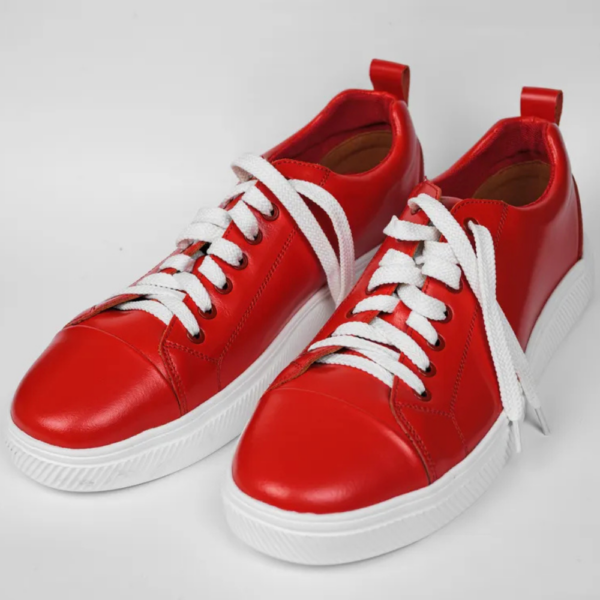 Women's Premium Vibrant Red Leather Sneakers with Chunky White Sole