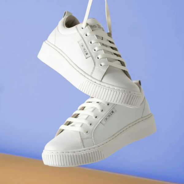 Gino Bigioni Women's Premium White Leather Platform Sneakers