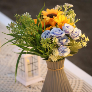Artificial Sunflower and Mixed Flower Bouquet in Woven Pot