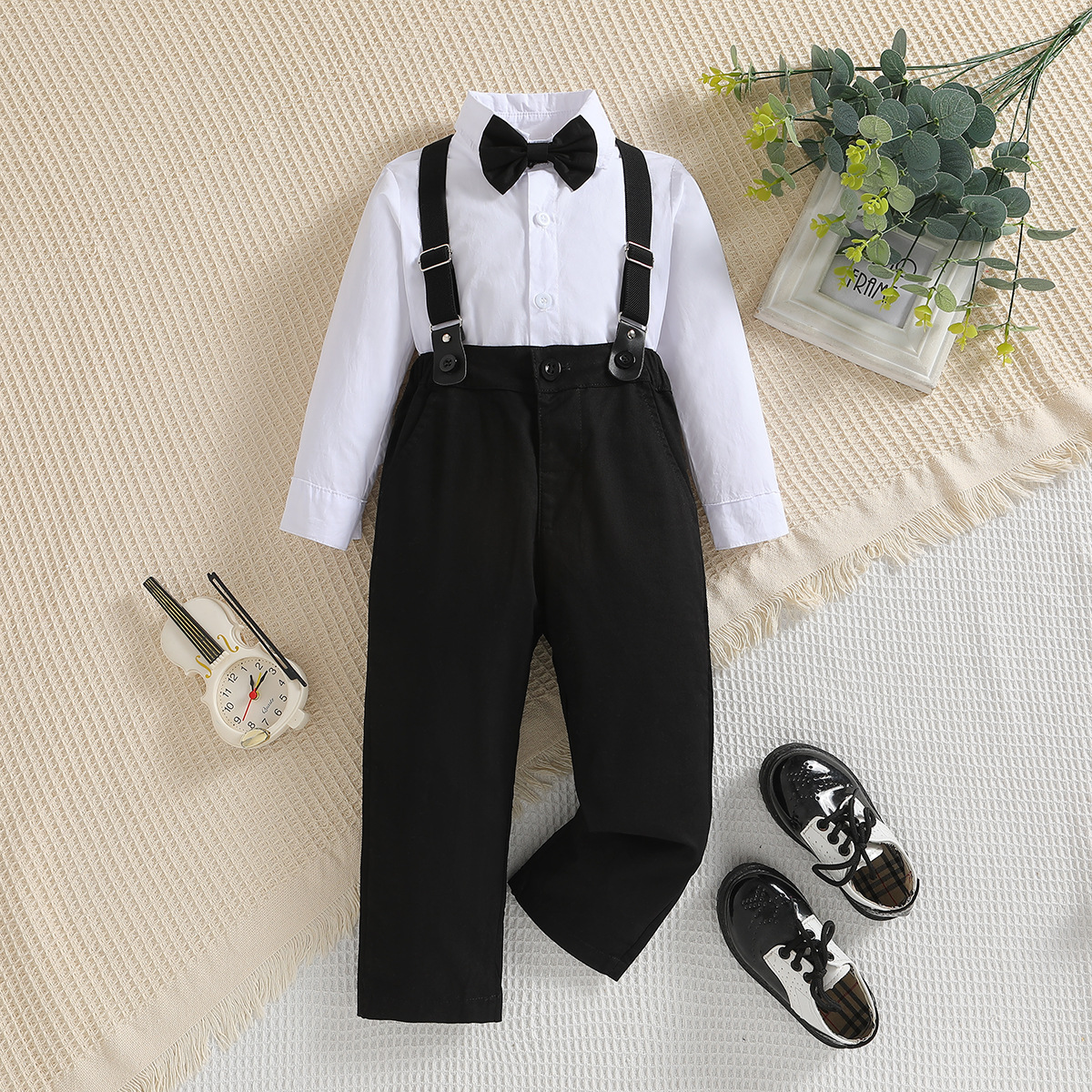 Children’s Clothing Baby Gentleman Suit Baby Autumn One-Year-Old Dress Boy’s Shirt Overalls Two-Piece Set