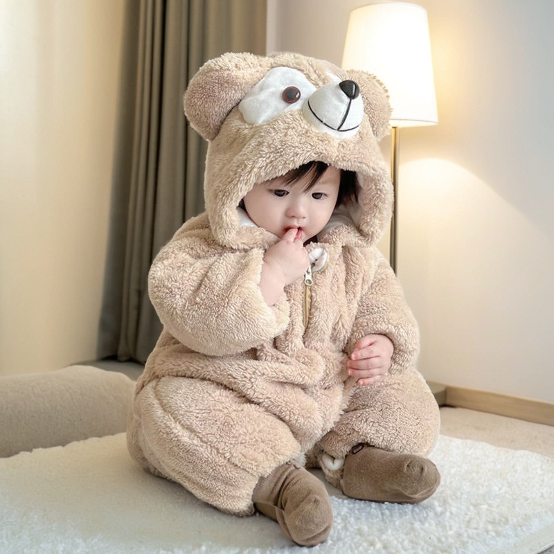 Baby Bear Fleece Onesie – Cozy Hooded Romper & Winter Jumpsuit
