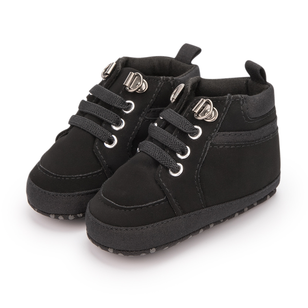 Soft sole high-top baby shoes in blue yellow grey black