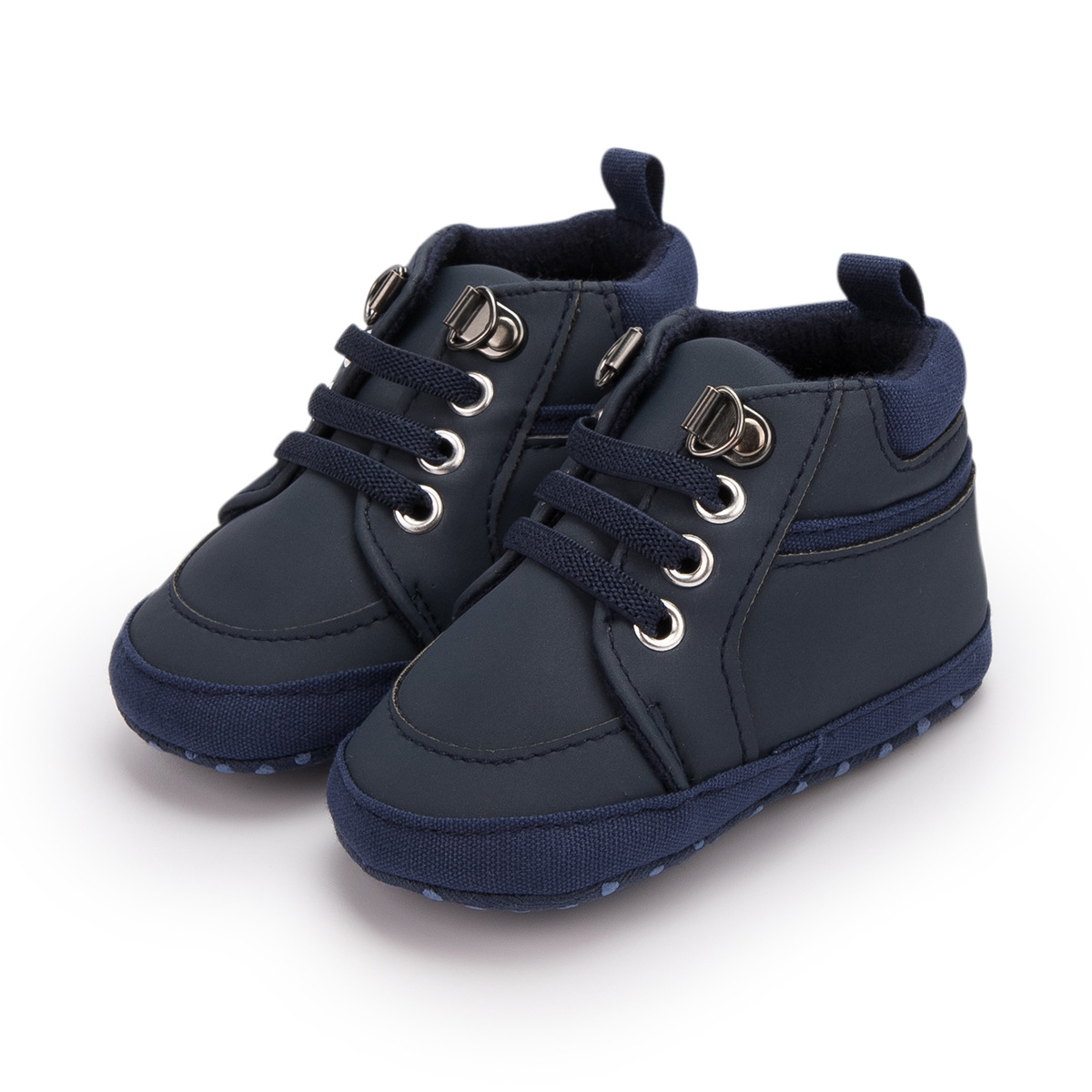 Soft sole high-top baby shoes in blue yellow grey black